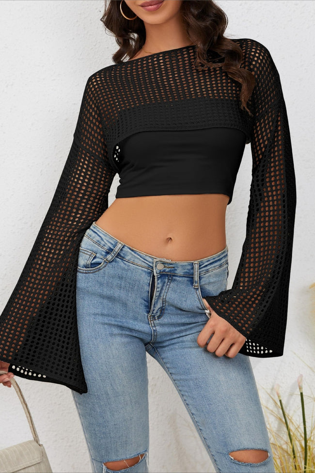 Mesh Cutout Knit Chic Cover Up Crop Top Main image