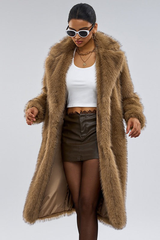 Shawl Collar Faux Fur Overcoat Secondary image