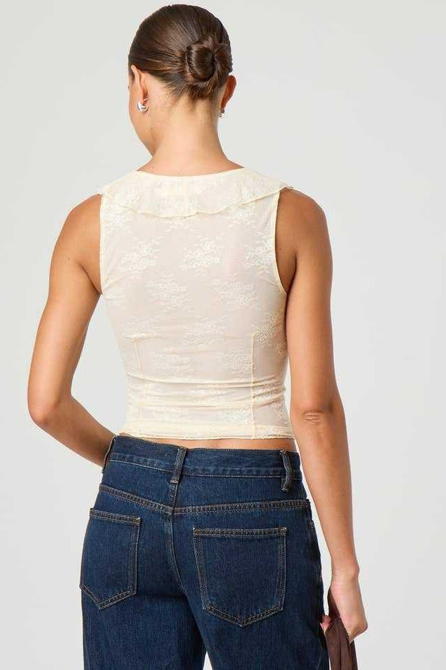 Chic Ruffle Detail Lace Up Corset Tank Top