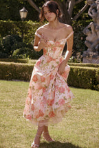 Elegant Strap Slim Midi Floral Dress
