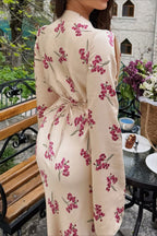 Elegant V Neck Flare Sleeve Maxi Floral Dress