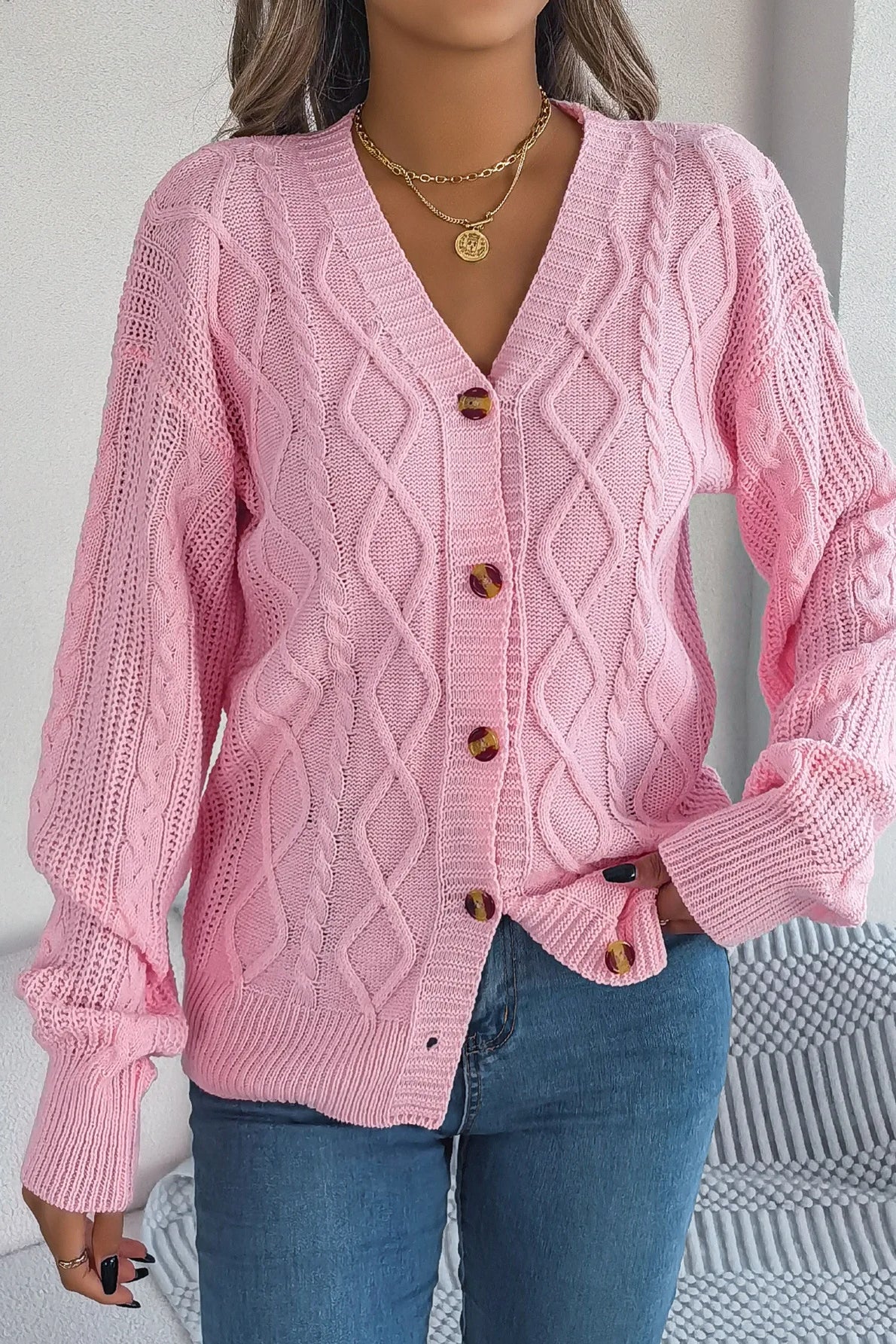 Knitted Long Sleeve Loose Single Breasted Cardigan Secondary image