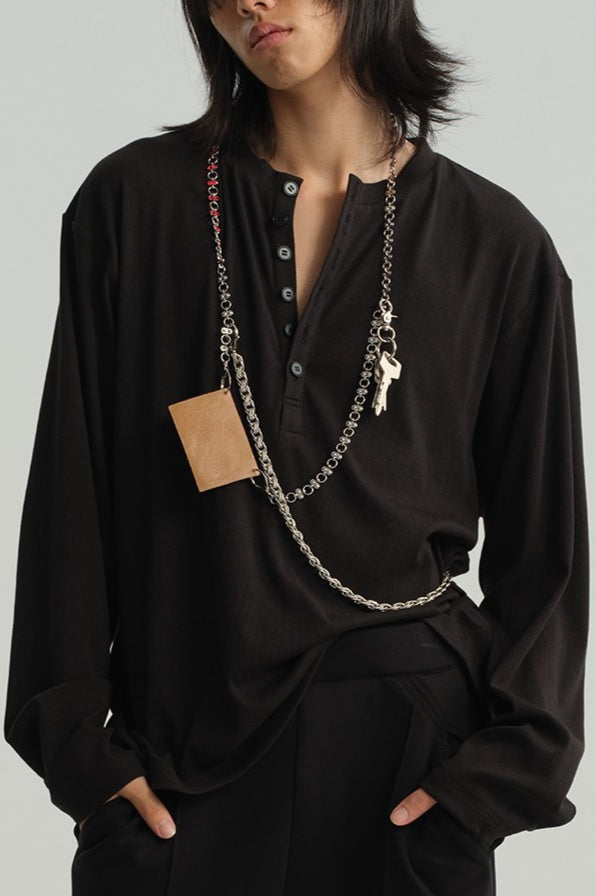 Henley Neck Soft Comfortable Long Sleeve Tee Main image