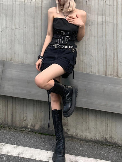 Gothic Eyelet Bandage Design Punk Black Sleeveless Crop