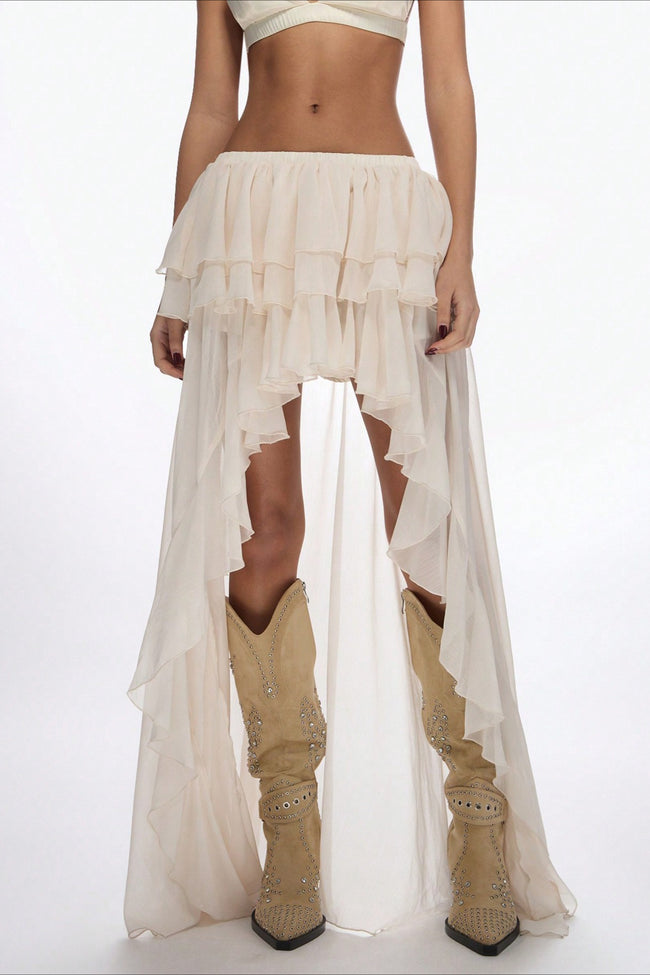High Waist Asymmetric Tiered Chiffon Skirt Main image