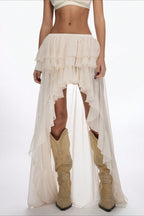 High Waist Asymmetric Tiered Chiffon Skirt