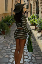 Striped Knit Beach Cover Up Skirt Set