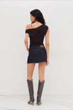 One Shoulder Mesh Ruched Printed Crop Top