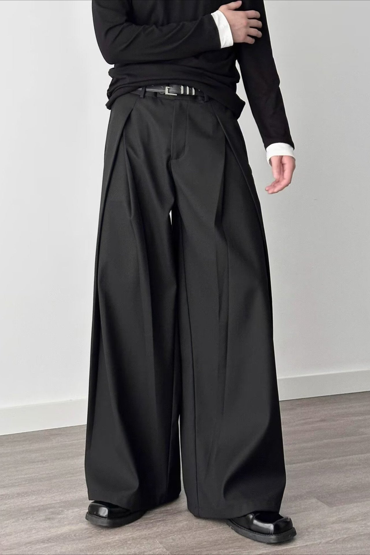 Casual 3D Pleat A-Line Wide Leg Pants