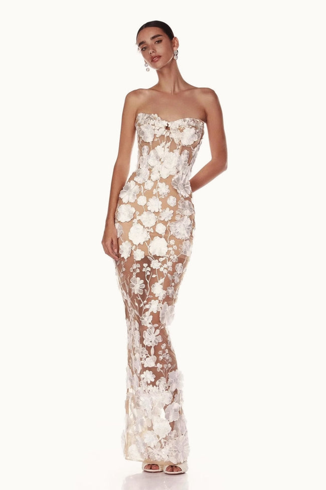 Elegant Strapless 3D Floral Embroidery Floral Dress Main image