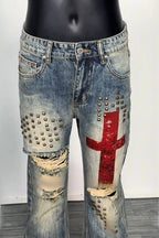 Studded Ripped Micro Flared Jeans