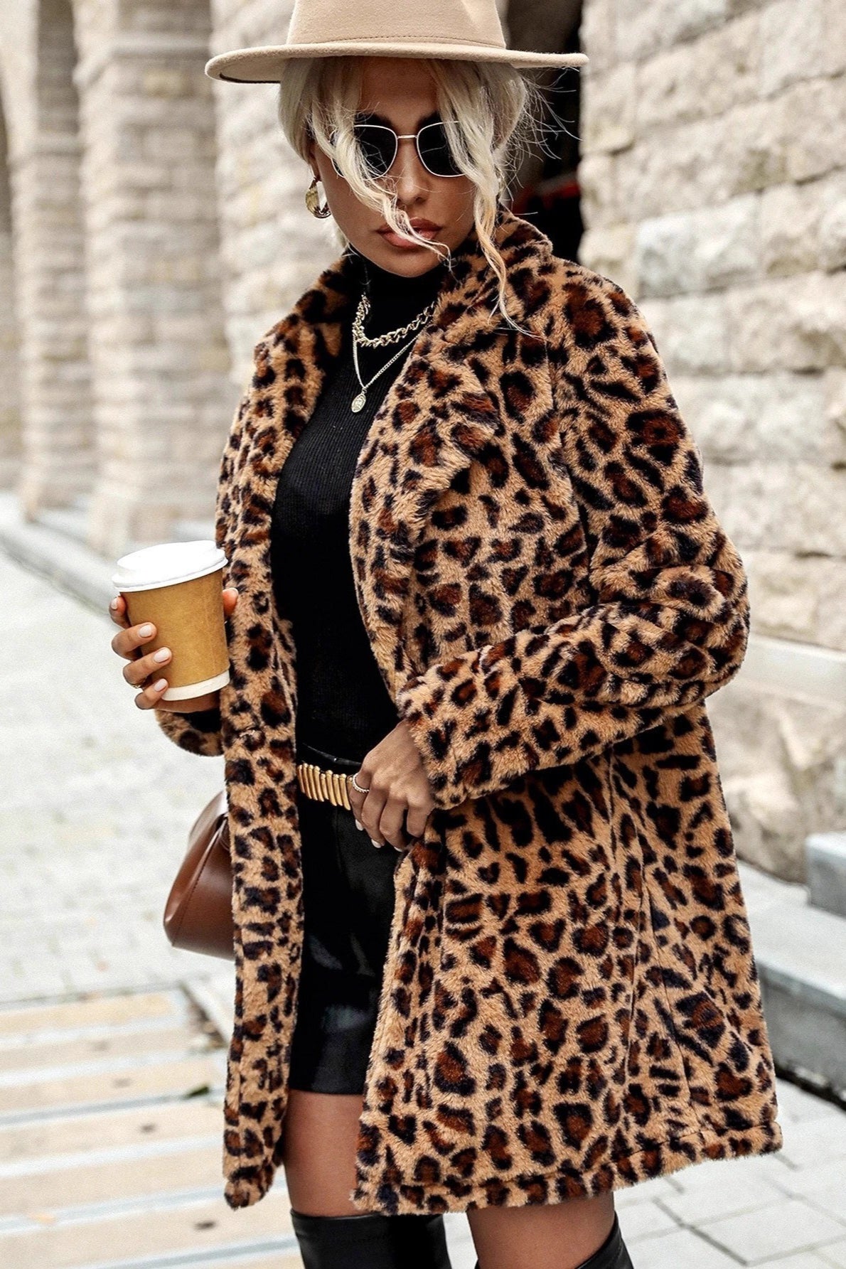 Leopard Print Notch Lapel Plush Overcoat Secondary image