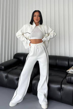 Stand Collar Zip Sweatshirt Stripe Pants Set