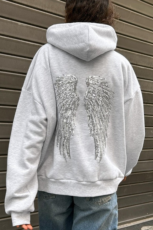 Wing Sequin Embroidery Loose Casual Sweatshirt