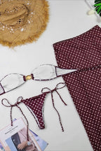 Bandeau Polka Dot Skirt Three Piece Swim Set