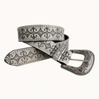 White Embossed Leather Retro Belt