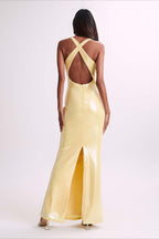 Backless Floral Sequin Maxi Dress