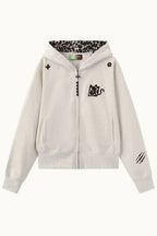 Leopard Lined Devil Horn Cross Zip Hoodie