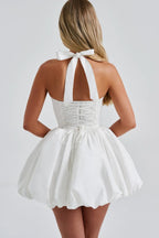 Elegant Halter Tie Bow Puffy Hem Mini Dress