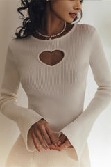 Heart Cutout Slim Fit Knit Sweater White / S