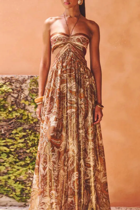 Strapless Lace Up Pleated Boho Dress Secondary image