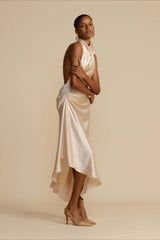 Elegant Satin Slit Backless Party Dress