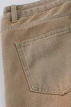 Distressed Frayed Detail Panel Straight Leg Jeans