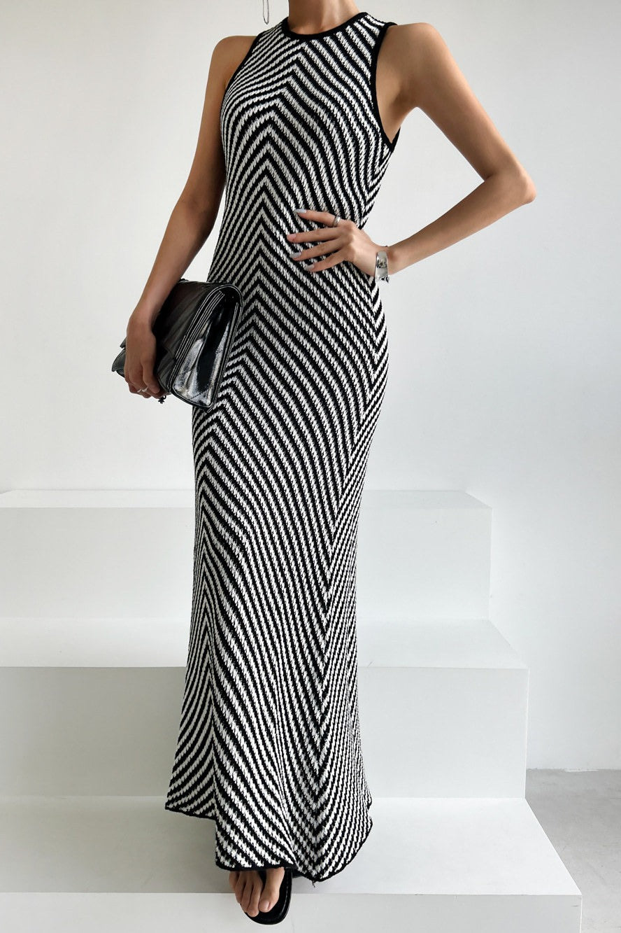 Sleeveless Striped Knit Sweater Dress
