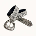 White Embossed Leather Retro Belt