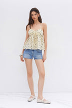 Apricot Floral Spaghetti Strap Tie Tank Top