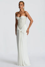 Ribbon Strapless Corset Maxi Evening Prom Dress