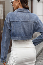 Cropped Button Front Denim Jacket
