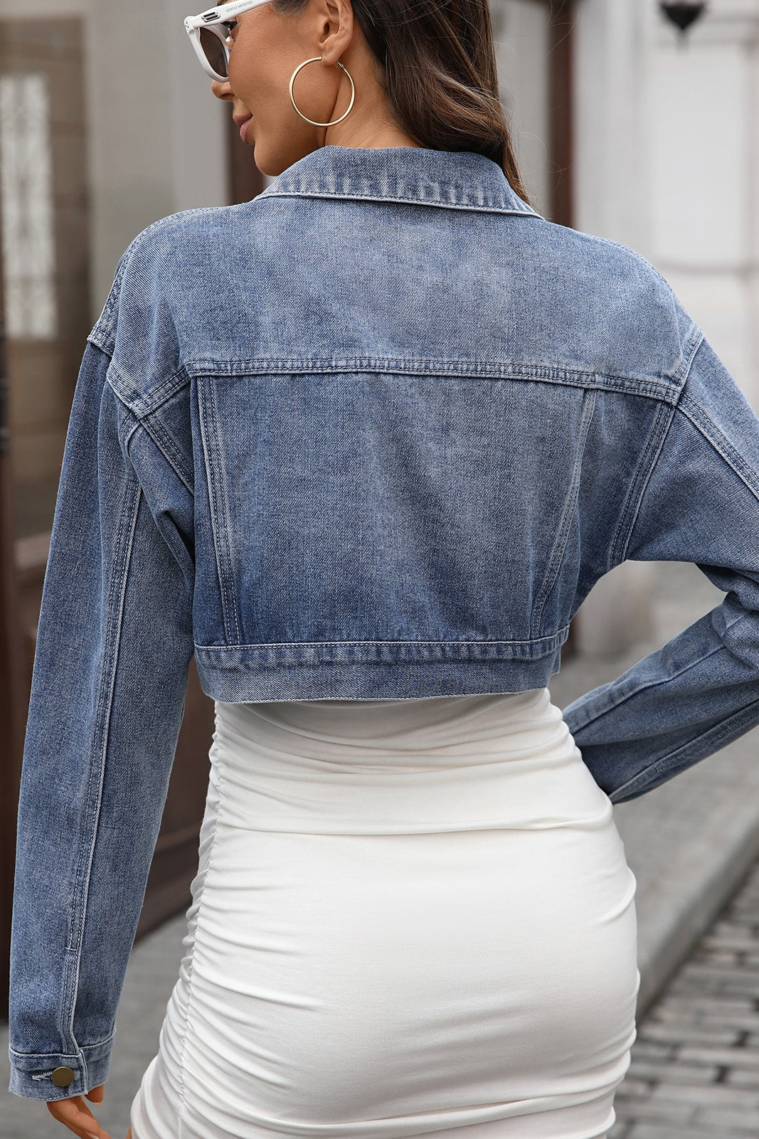 Cropped Button Front Denim Jacket