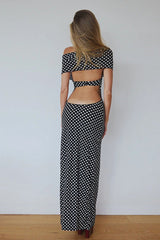 Sexy Polka Dot Halter Neck Bodycon Maxi Dress