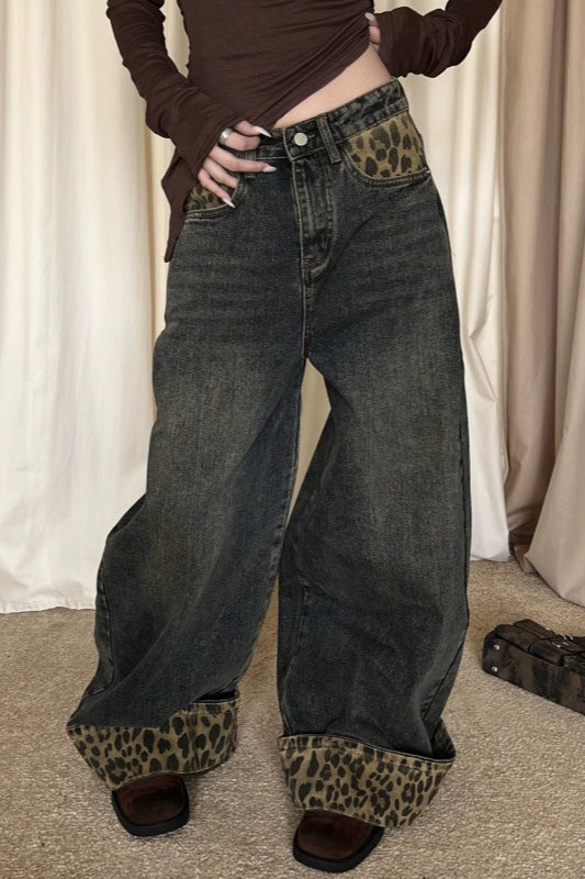 Vintage Leopard Print Cuff Relaxed Jeans Secondary image