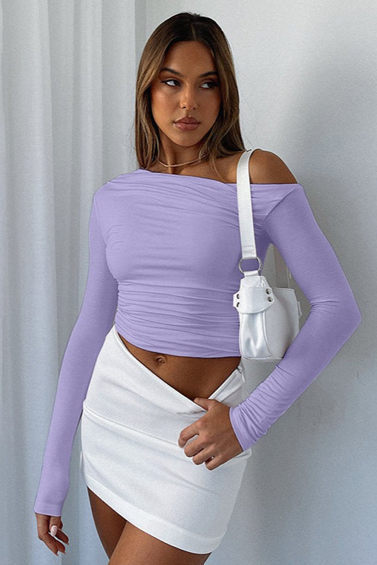 Off Shoulder Ruffled Long Sleeve Knit Top Main image