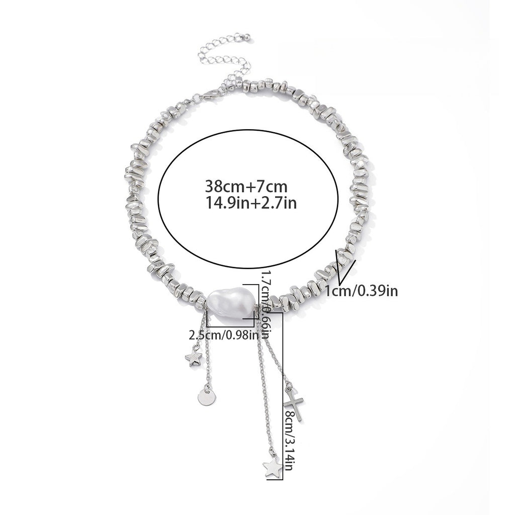 Irregular Bead Star Cross Fringe Choker Necklace