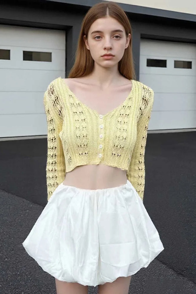 Hollow Out Knit V Neck Long Sleeve Cardigan