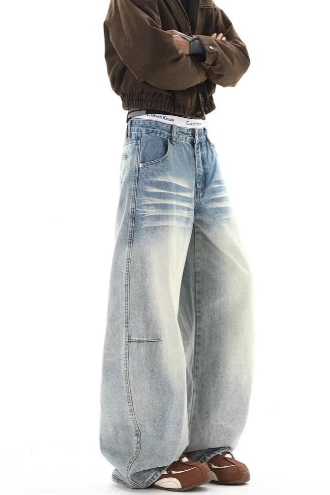 Striped Side Panel Wide Leg Jeans