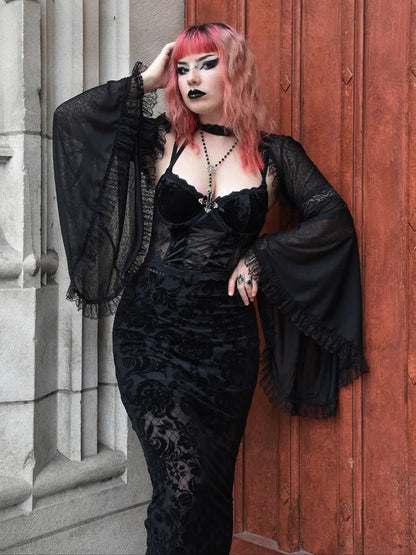 Velvet Harajuku Gothic Club Mesh Midi Corset Sling Bandage Street Lace Print Dress