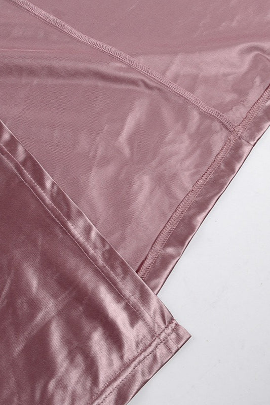 High Neck Draped Satin Slit Formal Dress