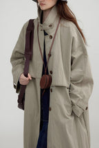 Vintage Stand Collar  Wash Long Overcoat