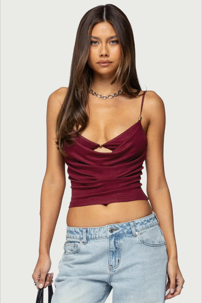 Sexy Pure Cutout Spaghetti Strap Crop Top Main image