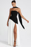 Color Block Flowy Tie Bustier Formal Dress XS / Black