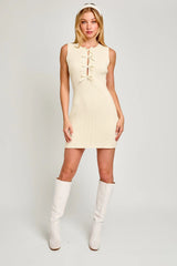Sleeveless Bow Cutout Knit Sweater Dress