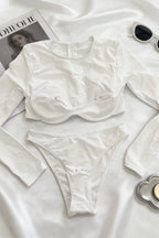 White Underwire Long Sleeve Two Piece Swim Set