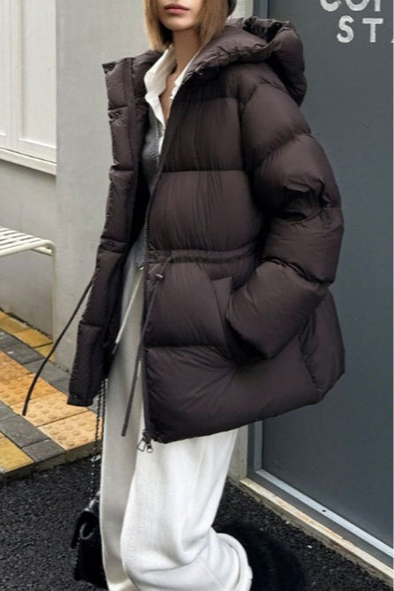 Premium White Duck Down Trench Puffer Jacket S / Brown Main image