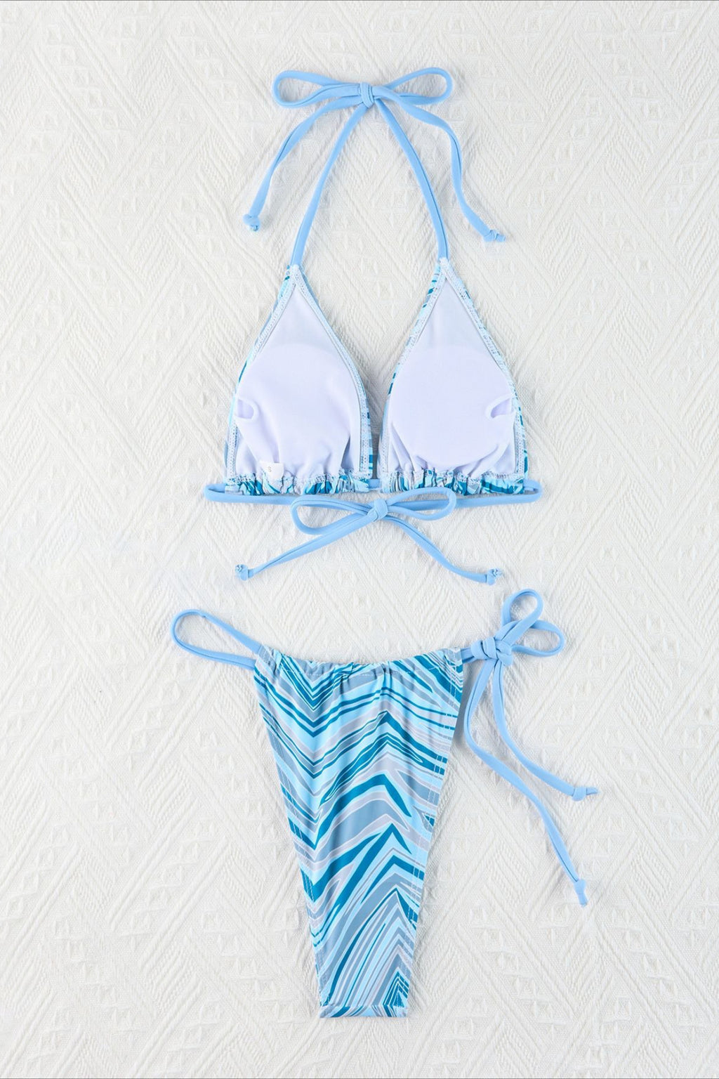 Retro Striped Halter Tie String Triangle Bikini Set
