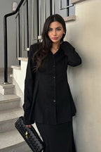 V Neck High Waist Fishtail Two Piece Blazer Skirt Set