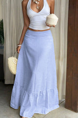 High-Waisted Striped Casual Skirt